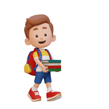 3D happy kid character holding book png