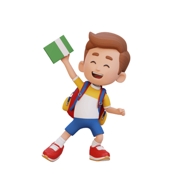 3D happy kid character holding book png