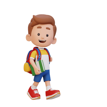 3D happy kid character walking go to school holding book png