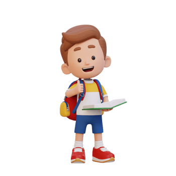3D happy kid character reading book png