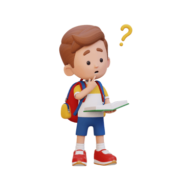 3D kid character get confused when reading a book png