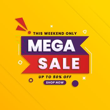 Mega sale discount banner template promotion. Special offer limited in time. Get extra discount invitation. Commercial poster, coupon or voucher vector illustration