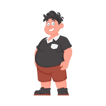 Fat man posing and smiling. Overweight guy is cute, body positivity theme. Cartoon style vector