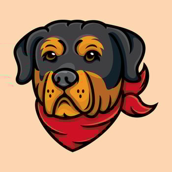 illustration of a rottweiler dog wearing a red bandana. vector