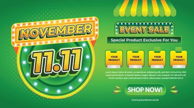 3D 1111 NOVEMBER BIG EVENT SUPER BIG SALE FLYER DISCOUNT CASHBACK PROMO SPECIAL OFFER  BACKGROUND TEMPLATE vector
