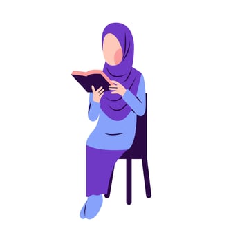 Illustration Of Hijab Woman Reading Book vector