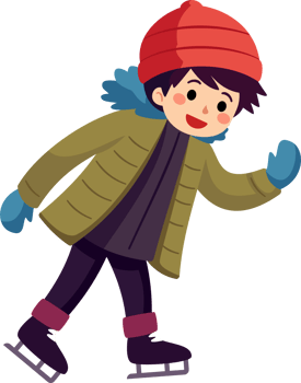 A happy child wearing colorful winter clothing is ice skating in the winter season. png