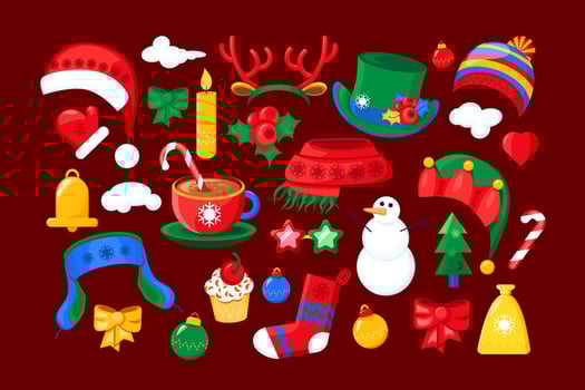 Winter Christmas Icons Cartoon Collection vector