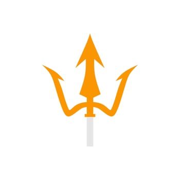 trident flat design vector illustration. golden trident weapon of Poseidon. Devil pitchfork collection isolated. Demon tridental spear.