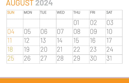 Calendar August 2024, corporate design template vector. Desk calendar 2024 vector