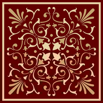 Vector red floral square ornament. Patterns of the peoples of Europe. Greek and Roman stencil.