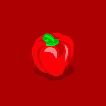 Red bell pepper isolated on red background. Vector illustration in cartoon style.