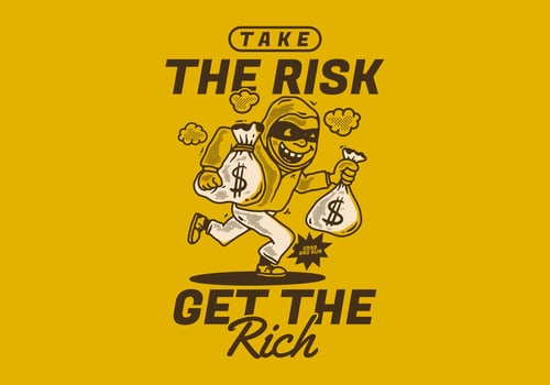 Take the risk get the rich. Character illustration of a thief carrying sacks of money vector
