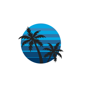 Retro palm tree with ,ulticolored sun shine png