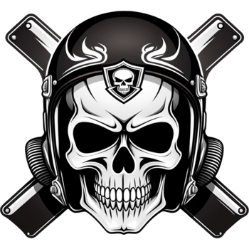 Vintage monochrome motorcyclist skull logo. AI Generative png