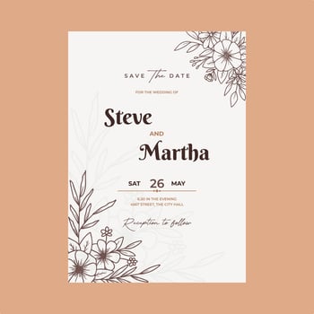 Floral wedding invitation card with hand drawn outline botanical frame vector
