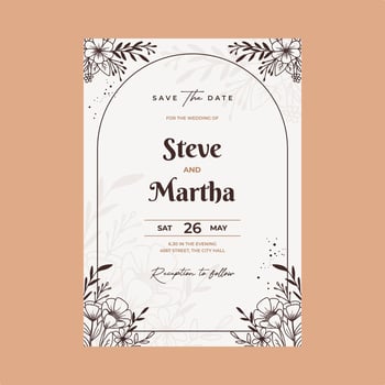 Floral wedding invitation card with hand drawn outline botanical frame vector