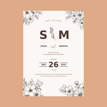 Floral wedding invitation card with hand drawn outline botanical frame vector