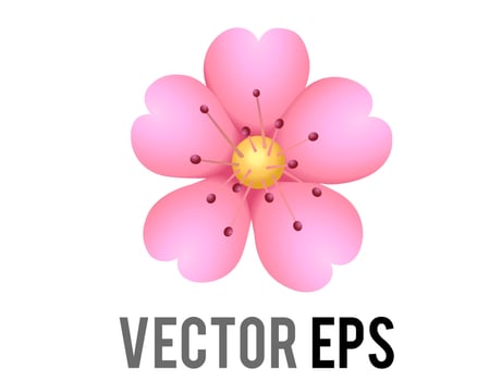 Vector light pink sakura flower of cherry blossom icon with five petals