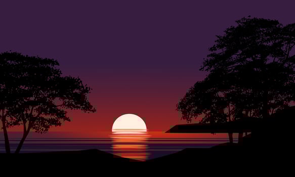 Sunset in beautiful beach. Vector nature landscape