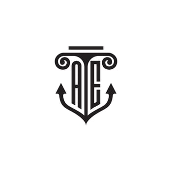 AE pillar and anchor ocean initial logo concept vector