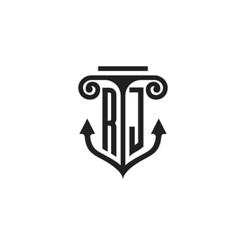 RJ pillar and anchor ocean initial logo concept vector
