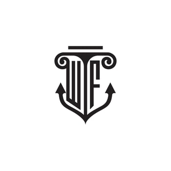 WF pillar and anchor ocean initial logo concept vector