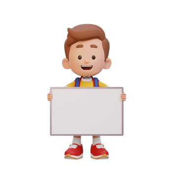 3D kid character holding a blank placard png