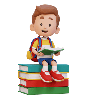 3D happy kid character reading book png