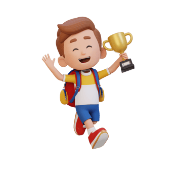 3D kid character celebrating win holding a trophy png