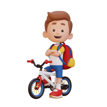 3D kid character ride bike go to school png