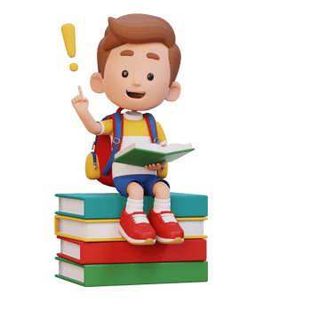 3D kid character get an idea when reading a book png
