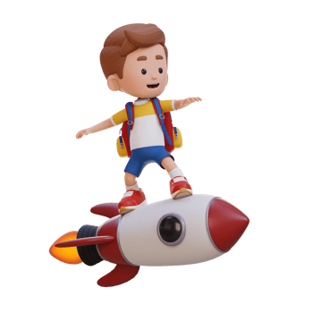 3D kid character standing riding a rocket png
