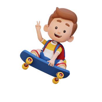 3D kid character ride skateboard png