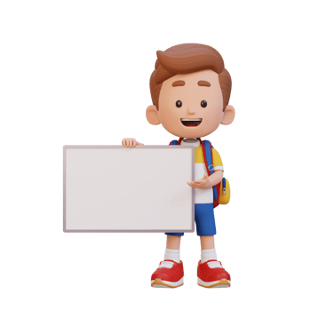 3D kid character holding a blank placard png