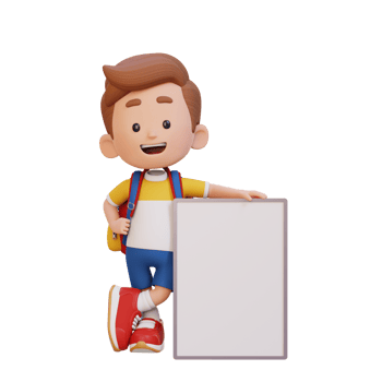 3D kid character holding a blank placard png
