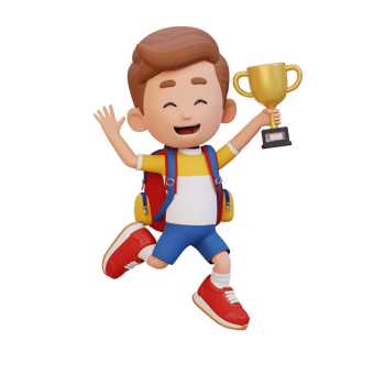 3D kid character celebrating win holding a trophy png