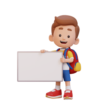 3D kid character holding a blank placard png