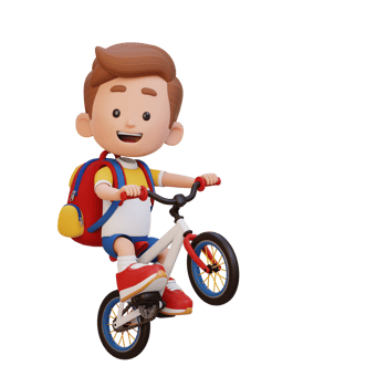 3D kid character ride bike go to school png