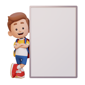3D kid character holding a blank placard png