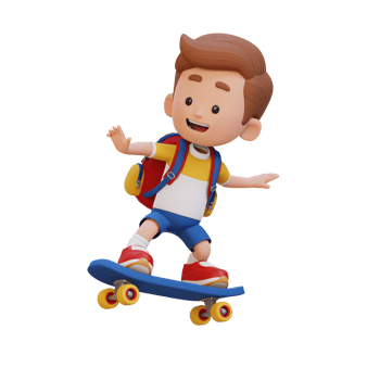 3D kid character ride skateboard png
