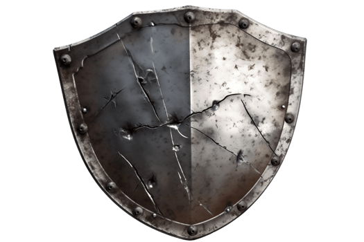 AI generated Silver damaged shield isolated transparent png AI generated