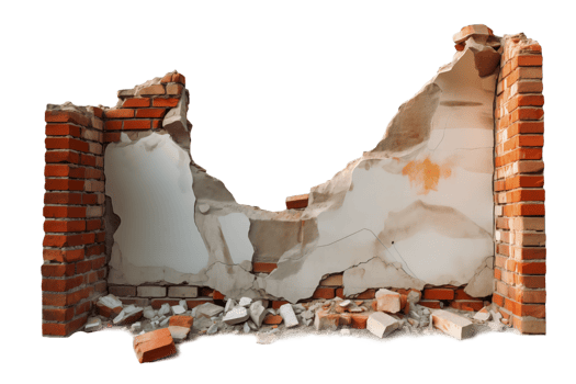 AI generated Destroyed wall isolated transparent png AI Generative