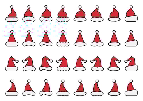 santa or christmas hat icon set. simple vector for Christmas holiday ornament designs such as greeting cards, banners, flyers, social media.