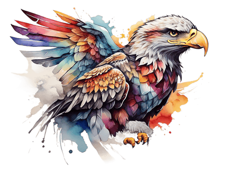 AI generated Watercolor, powerful colorful eagle head logo facing forward , AI Generated png