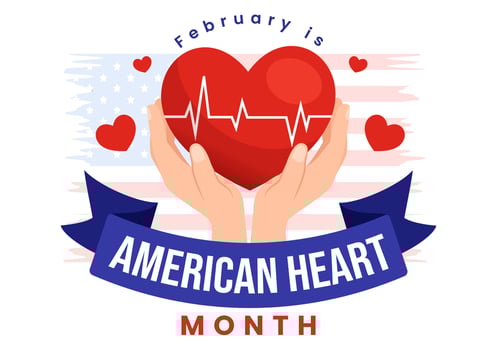 February is American Heart Month Vector Illustration with USA Flag and Red Love for Healthy in Flat Cartoon Background Design