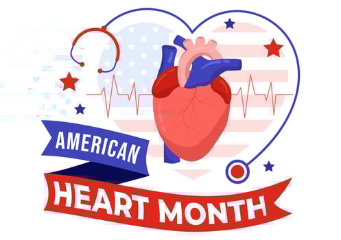 February is American Heart Month Vector Illustration with USA Flag and Red Love for Healthy in Flat Cartoon Background Design