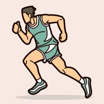 A Man Start Running Action Marathon Runner Cartoon Sport Graphic Vector