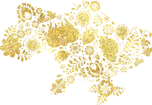 Golden decorative Ukraine silhouette with shiny flowers png