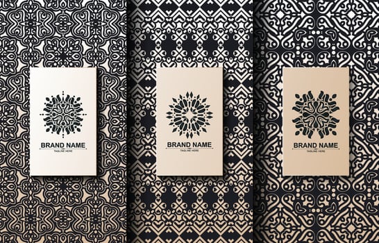 Set retro labels with calligraphic vector logo. Antique monogram collection.